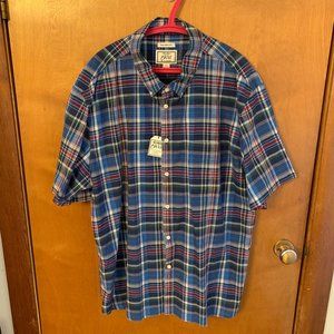 NWT Jos A Bank 1905 Collection XXL Blue and Red Plaid Cotton Short Sleeve Shirt